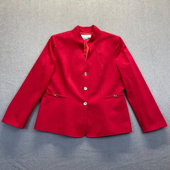 Tahari Women's Blazer Solid Red Gold Buttons Long Sleeve Lined Size 18 - Picture 12 of 12